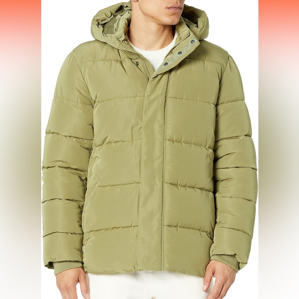 New! Amazon Aware Men's Recycled Polyester Hooded Puffer Jacket Color:Sage Grn